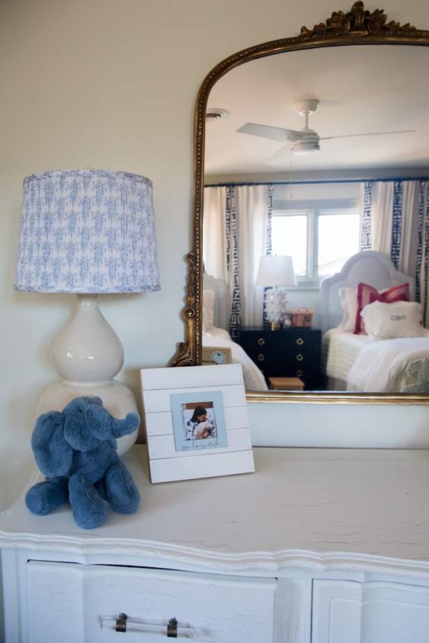 blue and white lampshade